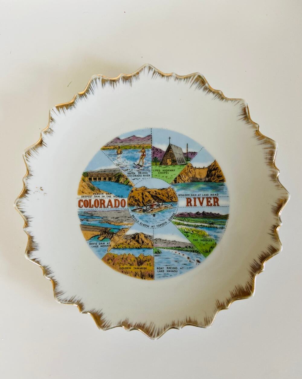 Vintage Colorado River Boulder Dam State Souvenir Decorative Plate Bradley Japan